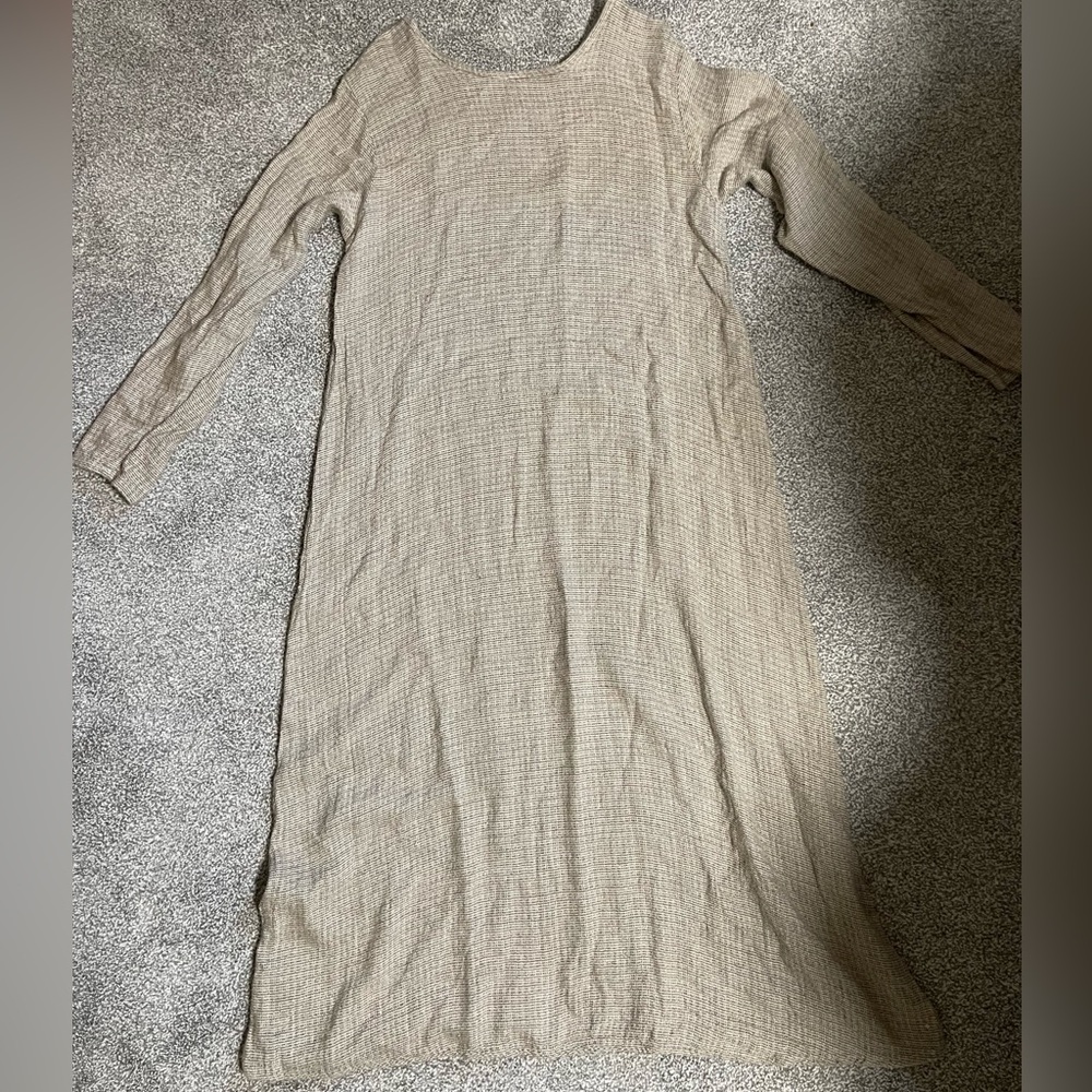 Vintage Long sleeved maxi knit dress, barley woven beige gray color